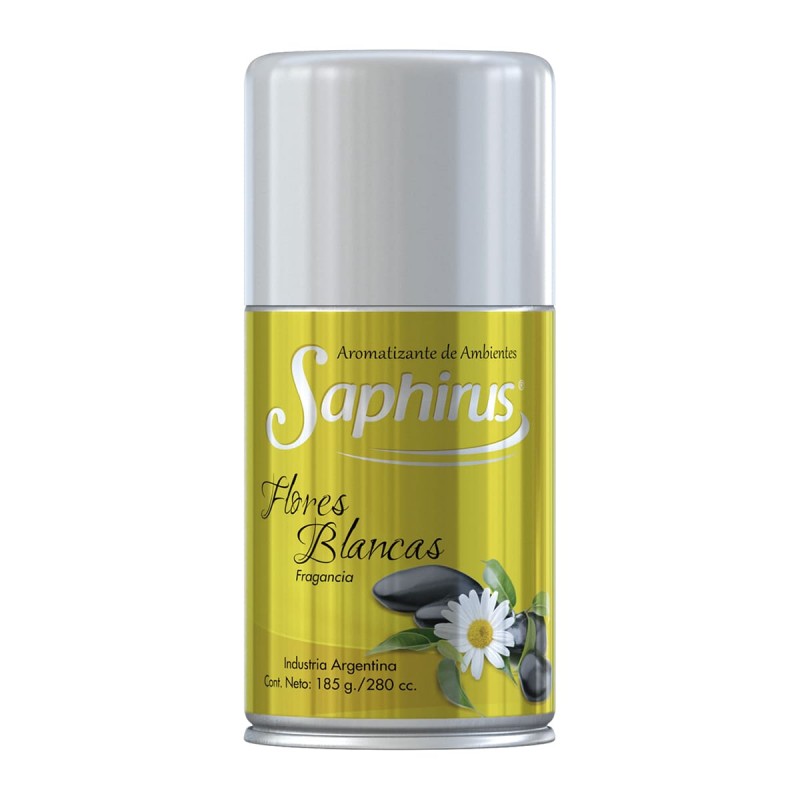 Aromatizante de Ambientes Saphirus en Aerosol de 185 gr. Flores Blancas