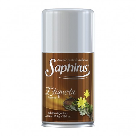 Aromatizante de Ambientes Saphirus en Aerosol de 185 gr. Etiqueta