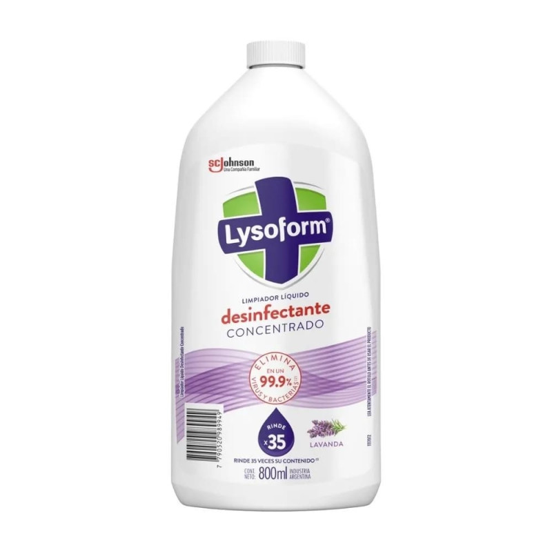 Limpiador Desinfectante Concentrado Lysoform de 800 ml. Lavanda