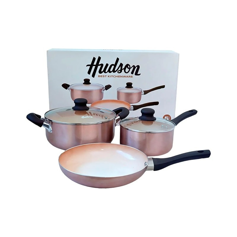 Batería De Cocina Cerámica Antiadherente Hudson Set 5 Pcz Color Cobre