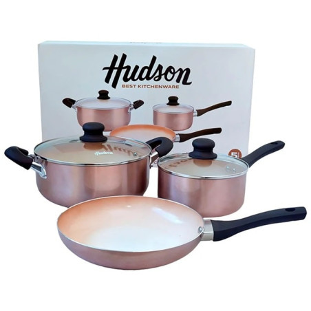 Batería De Cocina Cerámica Antiadherente Hudson Set 5 Pcz Color Cobre