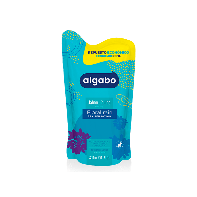 Jabón Liquido para Manos Algabo Floral Rain de 300 ml. Repuesto Económico