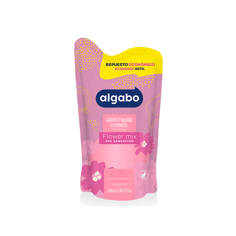 Jabón Liquido para Manos Algabo Flower Mix de 300 ml. Repuesto Económico