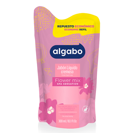 Jabón Liquido para Manos Algabo Flower Mix de 300 ml. Repuesto Económico