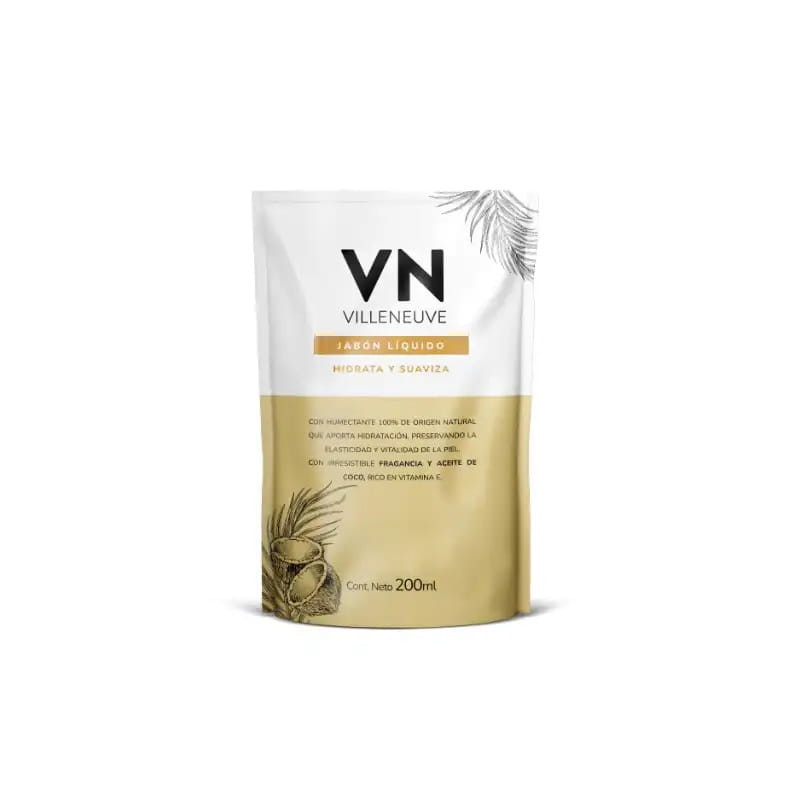 Jabon Liquido para Manos Villeneuve Coco de 200 ml. Repuesto Económico