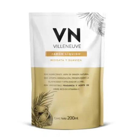 Jabon Liquido para Manos Villeneuve Coco de 200 ml. Repuesto Económico