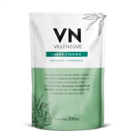 Jabon Liquido para Manos Villeneuve Jengibre de 200 ml. Repuesto Económico
