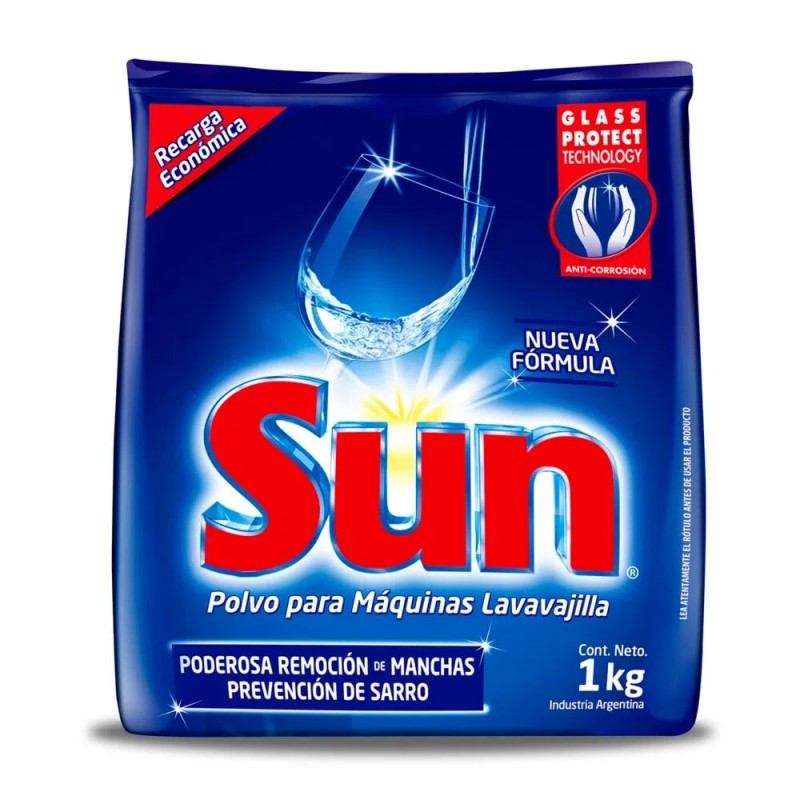 Detergente para Lavavajillas en Polvo Sun de 1 kg. Repuesto Económico