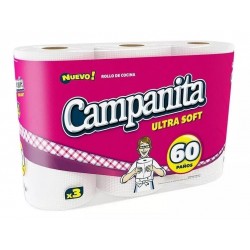 Papel Cocina Campanita Ultra Soft 3 x 60 Paños