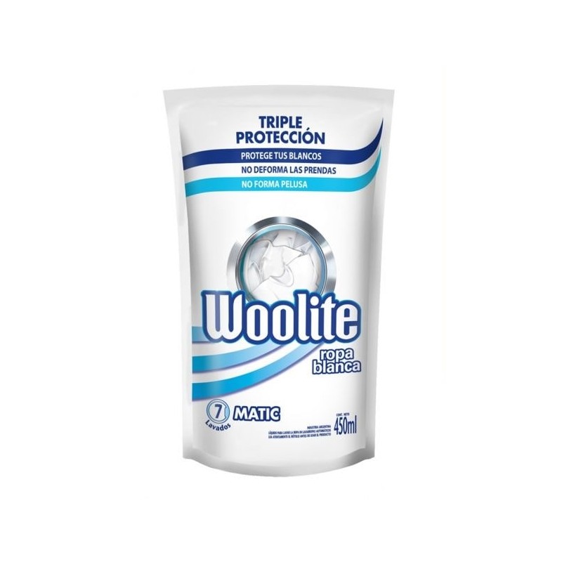 Jabón Liquido Woolite Ropa Blanca de 450 ml. Repuesto Económico
