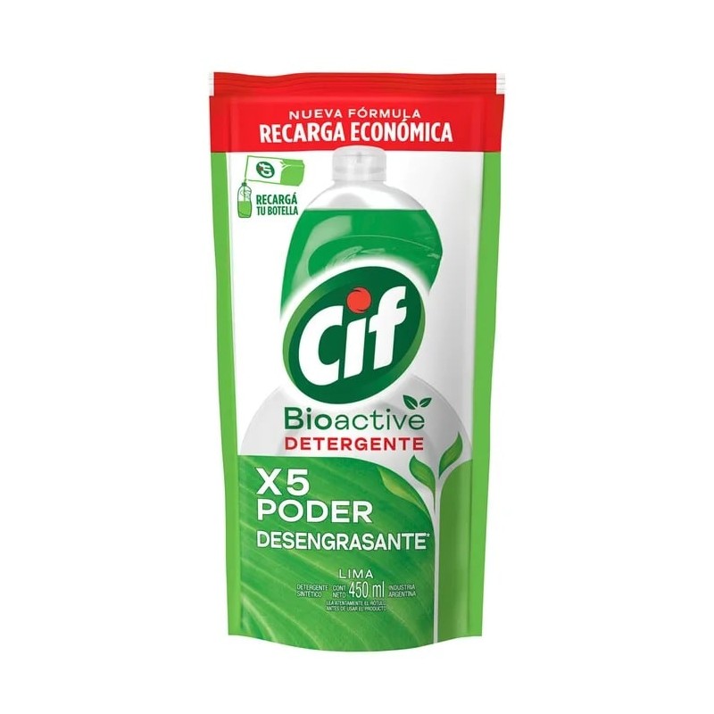 Detergente Cif Bioactive de 450 ml. Lima Repuesto Económico